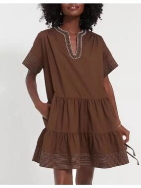 NWT Tuckernuck Pomander Place Brown Kinsley tiered   Dress Sz XS